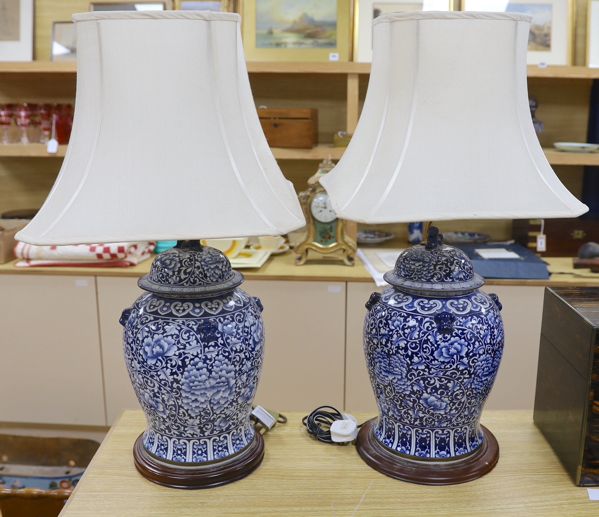 A pair of Chinese blue and white lamp bases